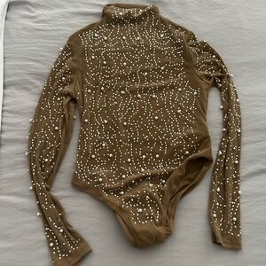 Nude Bodysuit with White Bead Detailing